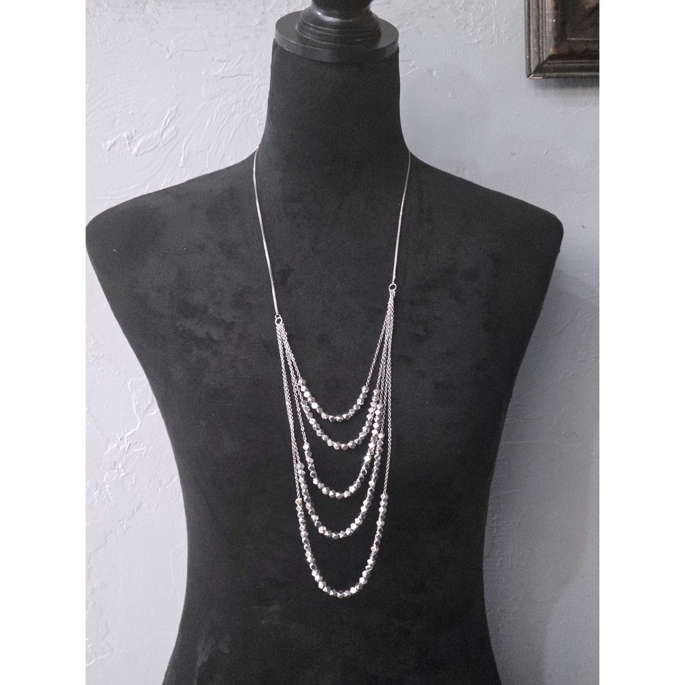 Bancroft Silver Multi Strand Tiered Faceted Bead Statement Necklace 18"‎ NWT